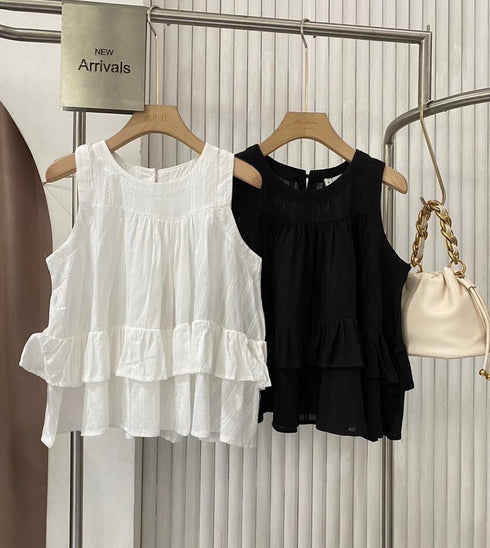 Cotton Sleeveless Frill Layer Tops